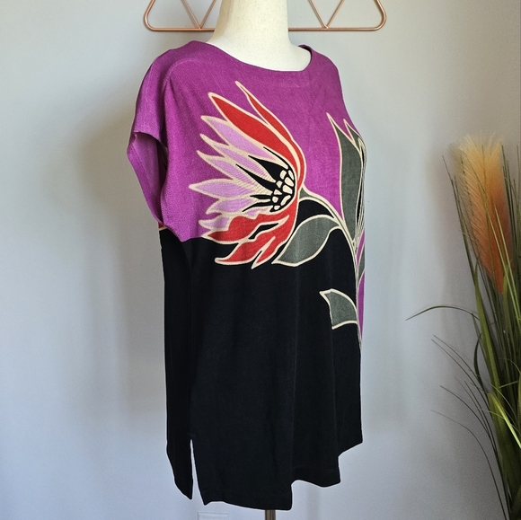 Chico's, New, The Travelers Placed Floral Tunic Jersey Knit Shirt, Size Large - Picture 5 of 12